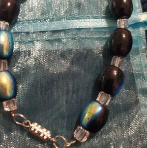 Metallic Green Blue Black Bead Clasp Bracelet